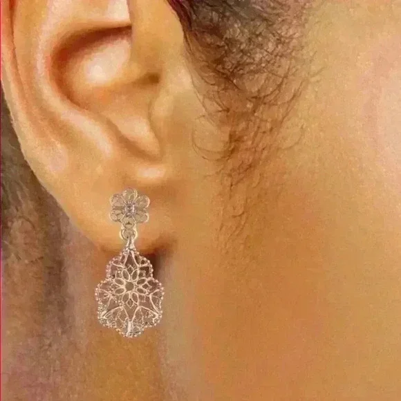 Marchesa Small Gold Tone filagree drop earrings - Picture 2 of 3